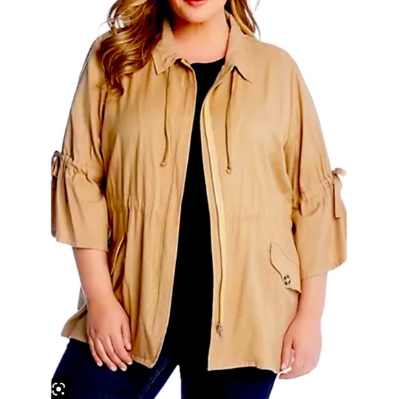 Karen Kane 1x Tie Sleeve Cargo Jacket in Khaki Brown Women's Plus xl - Picture 1 of 7